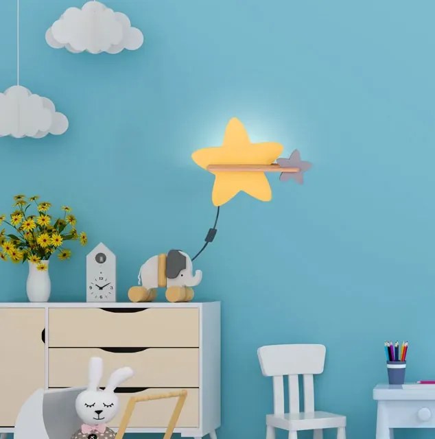 Żółto-szary kinkiet ścienny w kształcie gwiazdek z wtyczką - K036 K7-P92