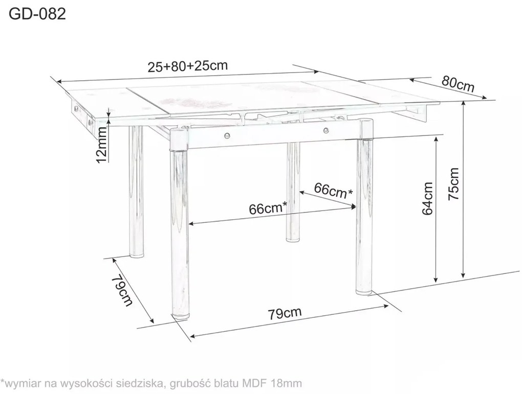 STÓŁ GD082 BIAŁY EFEKT MARMURU/CZARNY MAT 80(131)x80 SIGNAL