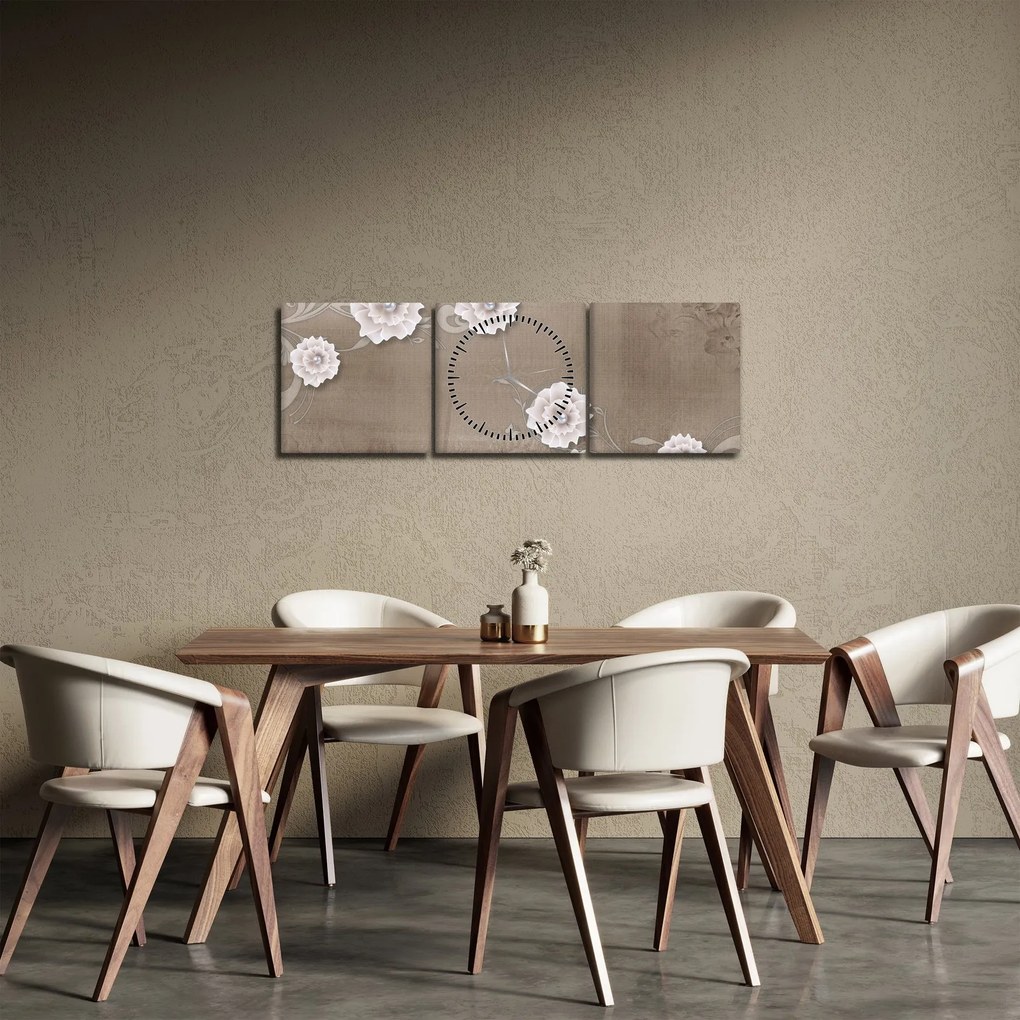 Obraz - Draperie z kwiatami (z zegarem) (90x30 cm)