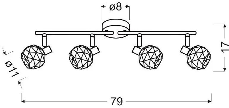 Lampa sufitowa na listwie cztery złote klosze - V090-Werti