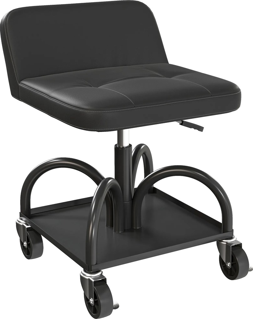 HOMCOM Obrotowy Taboret Warsztatowy z Miejscem na Narzędzia, Wysokość 58,5 cm, Udźwignie do 135 kg - Czarny