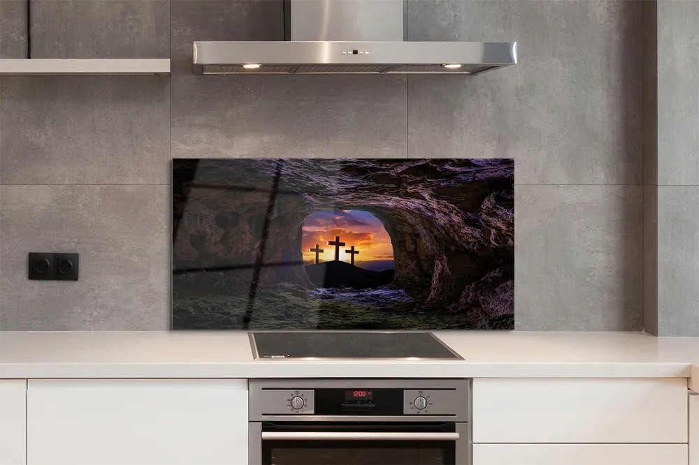 Szkło Ozdobne do Kuchni Trzy Krzyże o Zachodzie Słońca