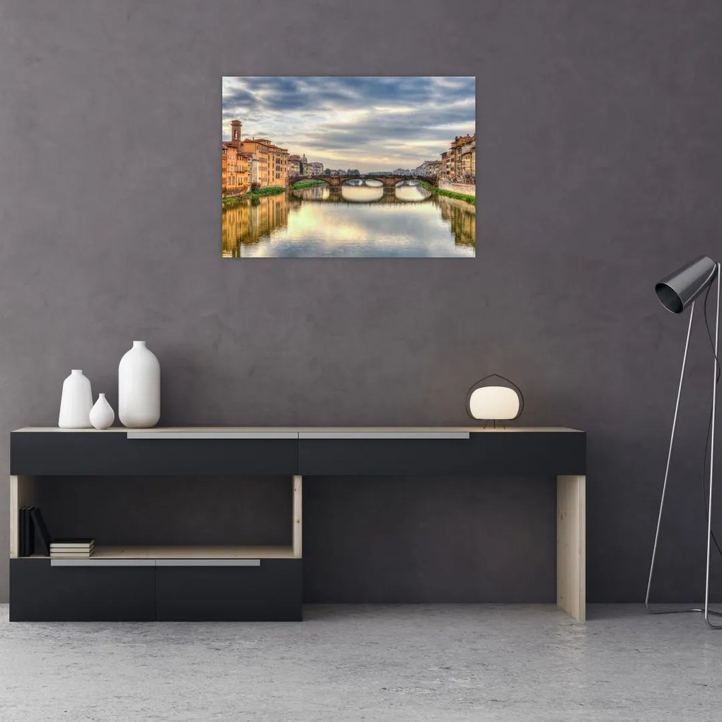 Obraz na szkle - miasto z rzeką (70x50 cm)
