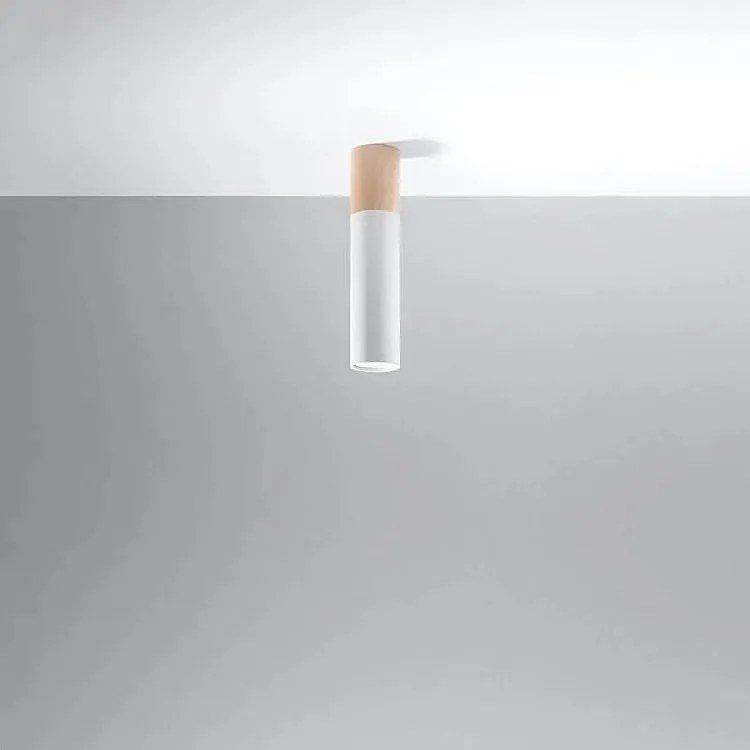 Plafony Nowoczesny Pablo, Stal/Drewno - 1 Źródło - L.6 X H.30 Cm - Naturalne Drewno/Biały