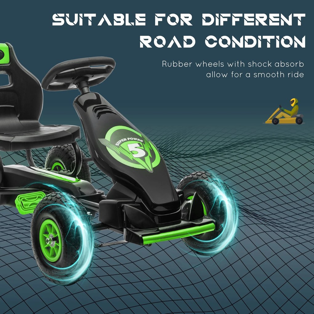 HOMCOM Gokart na Pedały Zielono-Czarny dla Dzieci Outdoor Stabilny i Atrakcyjny | Aosom PL