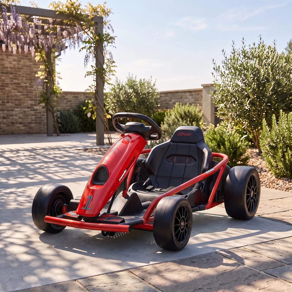 HOMCOM 24 V elektryczny gokart dla dzieci do 13 km/h z funkcją driftu, 2 silniki, dla 8–12 lat, czerwony | Aosom PL