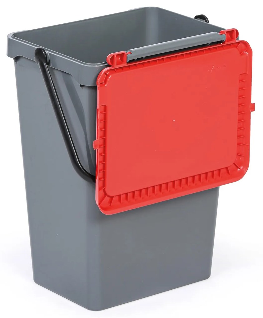 Kosz plastikowy na śmieci do segregacji, 35 l, szary + czerwony