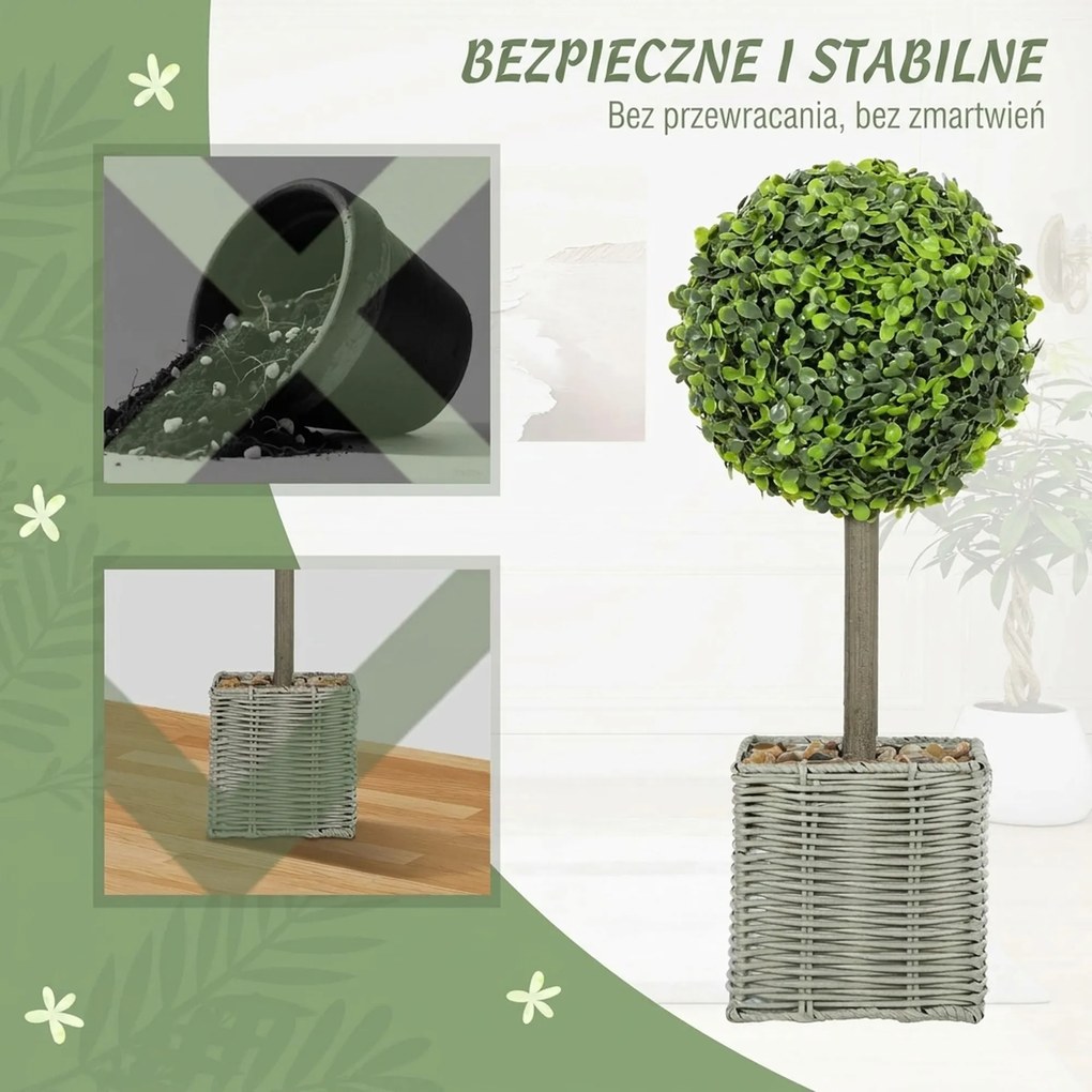 HOMCOM 2-szt. zestaw sztucznych roślin, odporne na UV sztuczne drzewka w doniczce, odpowiednie do wnętrz i na zewnątrz, tworzywo sztuczne, cement, zielony