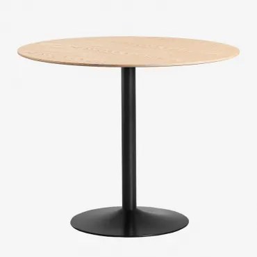 Okrągły Stół Jadalniany Z Mdf I Żelaza Yvetta Czarny & Ø90 Cm & Roble - Sklum
