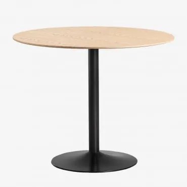 Okrągły Stół Jadalniany Z Mdf I Żelaza Yvetta Roble & Ø90 Cm & Negro - Sklum