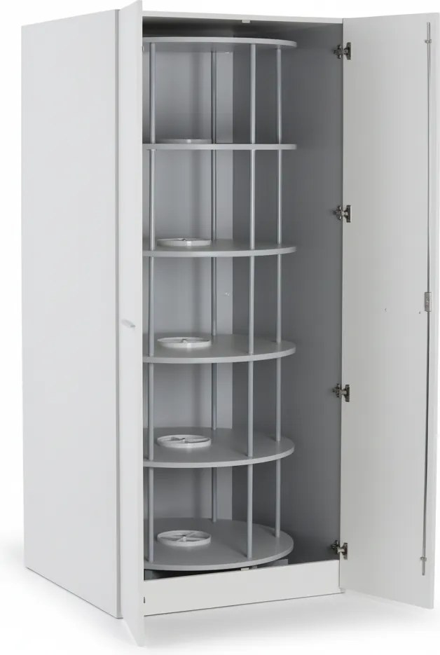 Szafa z obrotowym regałem na segregatory, 5 poziomów, zamykana na klucz, biały