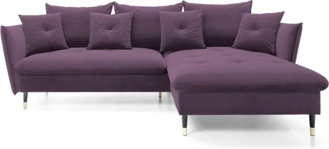 Narożnik GLAM Prawostronny z funkcją spania, zestaw z poduszkami wolnostojący tkanina RIVIERA 69 Fioletowy DOMO HOME