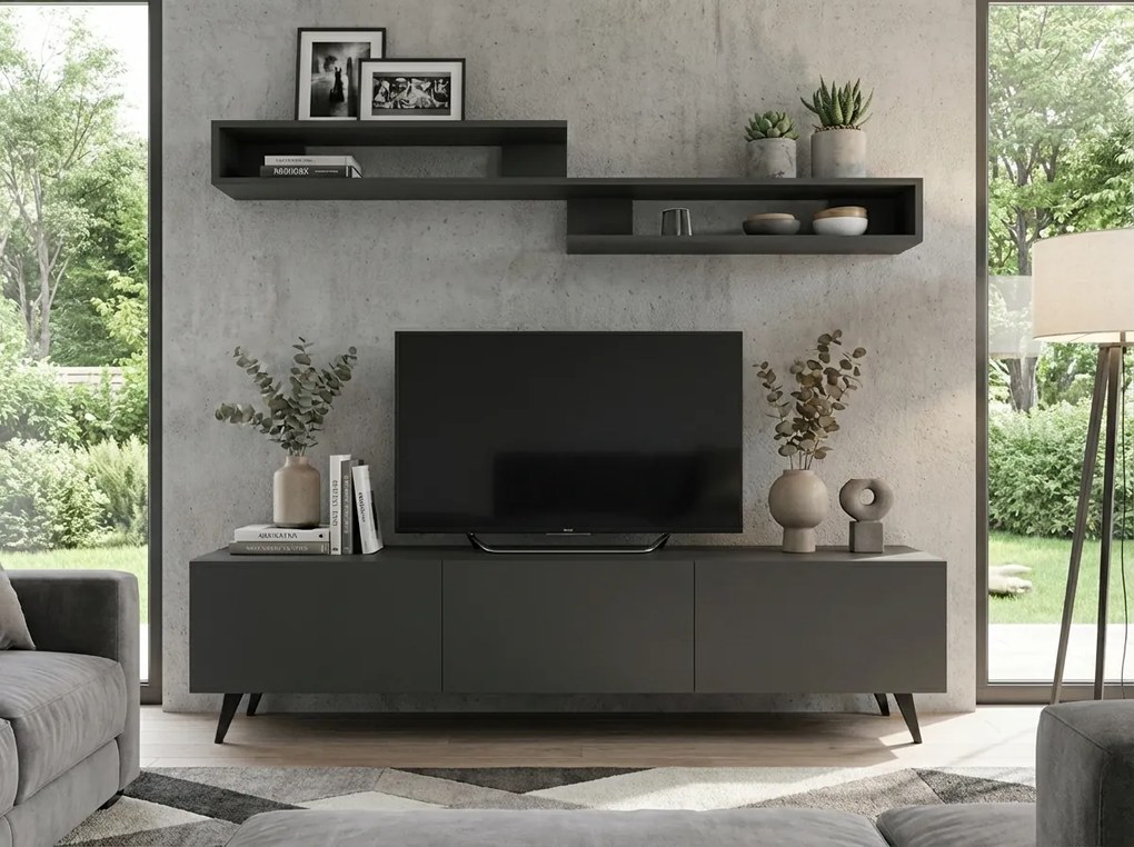 Szafka RTV MIYA 150 cm z półką ścienną, antracytowy
