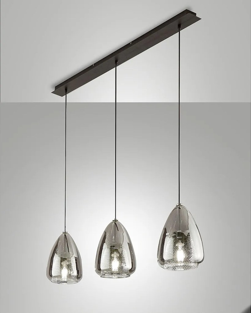 Lampa wisząca Britton z metalu i szkła borokrzemianowego, kolor przydymiony, gniazdo E27 3x40 W, nowoczesny i elegancki design do wnętrz IP20
