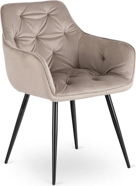 Zestaw Stół Prostokątny Rozkładany VICTOR 160-240 cm Czarny Marmur i 4 Krzesła MODESTO Beżowe Welurowe Nowoczesne