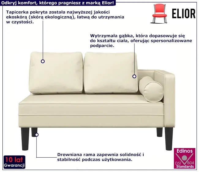 Kremowy nowoczesny szezlong z poduszkami - Elenor