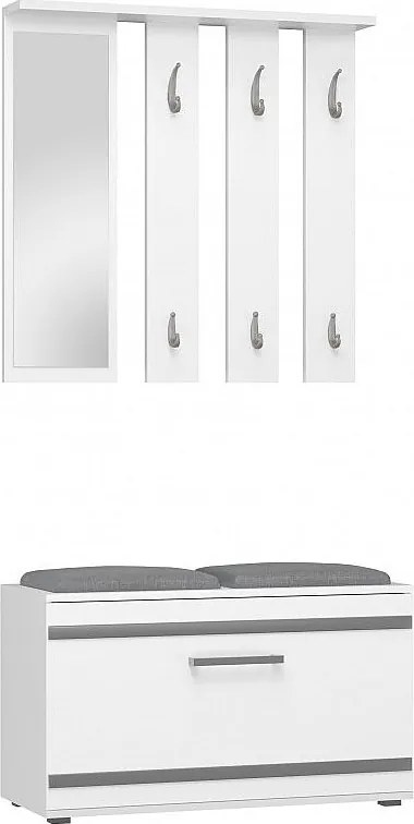 Garderoba Opal | Biała| 85x35x180 cm |  Wieszak + Lustro + Szafka