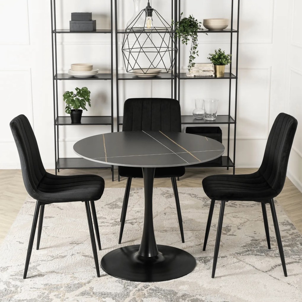 Stół Okrągły SANDER 89 cm Ceramiczny Czarny do Salonu Nowoczesny Glamour