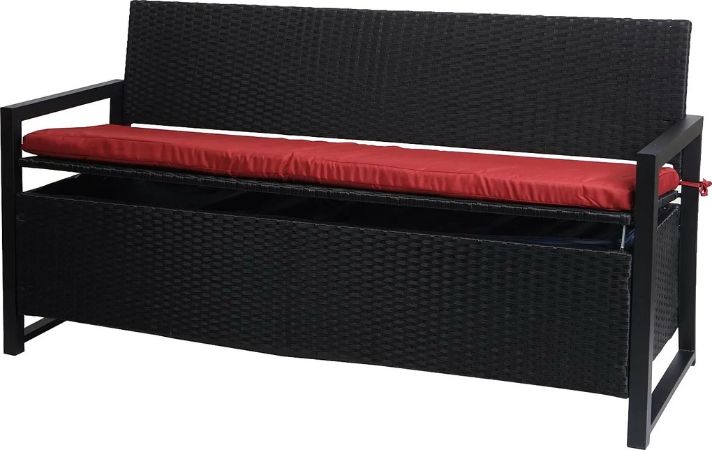 Ławka 3-osobowa z polirattanu MCW-F39,  antracyt, poduszki bordo