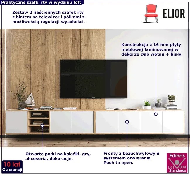 Komplet wiszących szafek rtv dąb wotan + biały - Avila 15X
