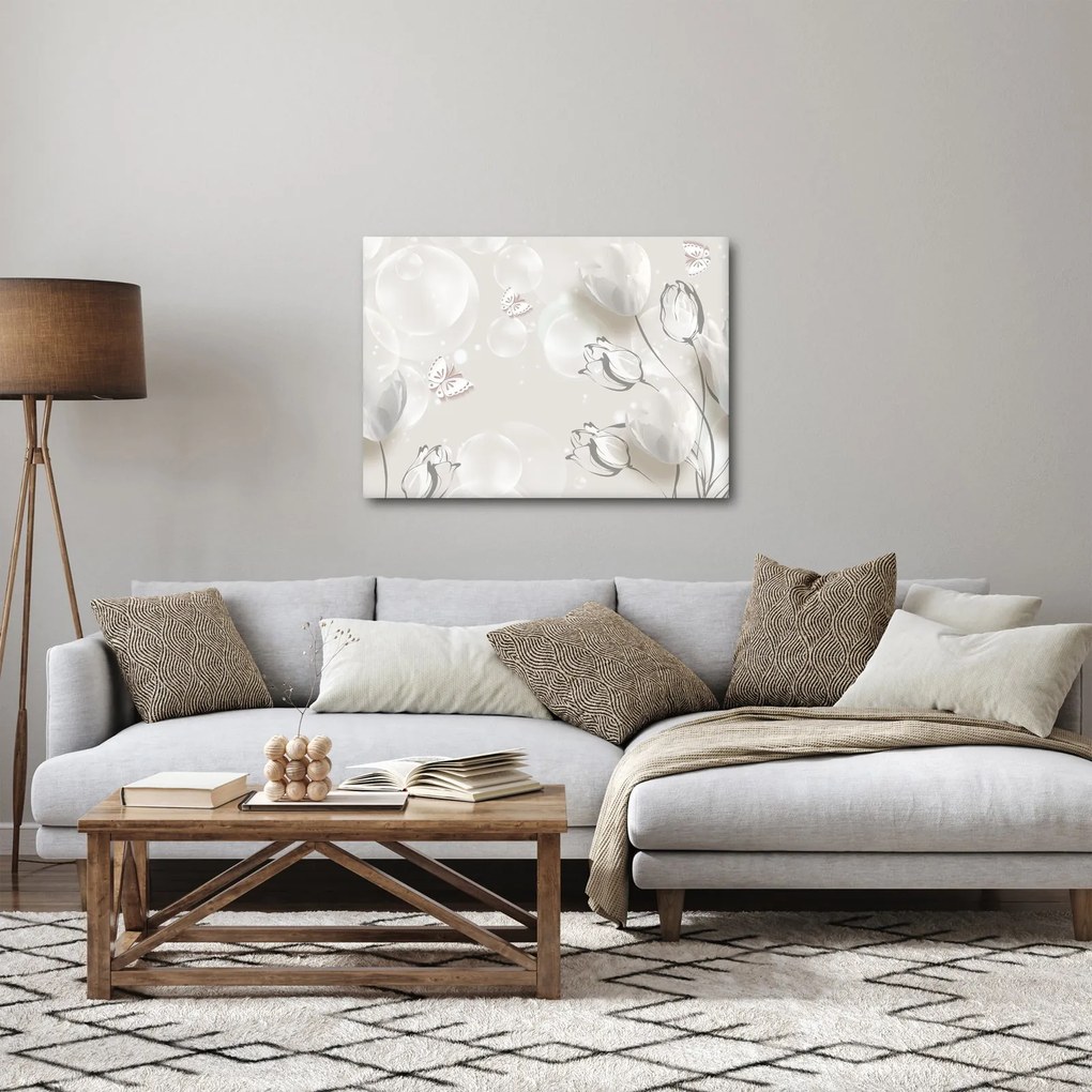 Obraz - Tulipany między bąbelkami (70x50 cm)