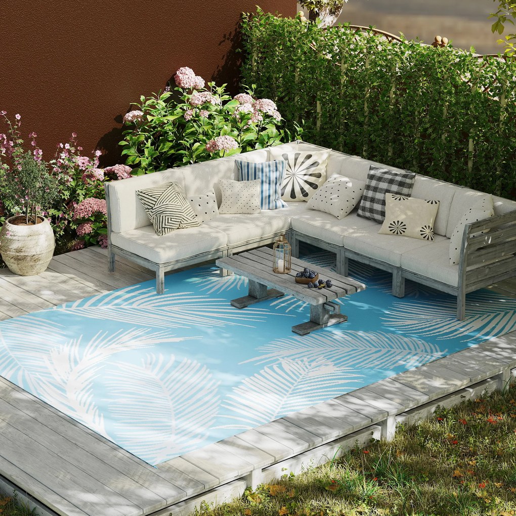 Outsunny Dywan Ogrodowy Odwracalny Wytrzymały Odporny na Warunki Atmosferyczne z Torbą Transportową i Mocowaniami 274 x 182 cm Jasnoniebieski + Biały | Aosom PL