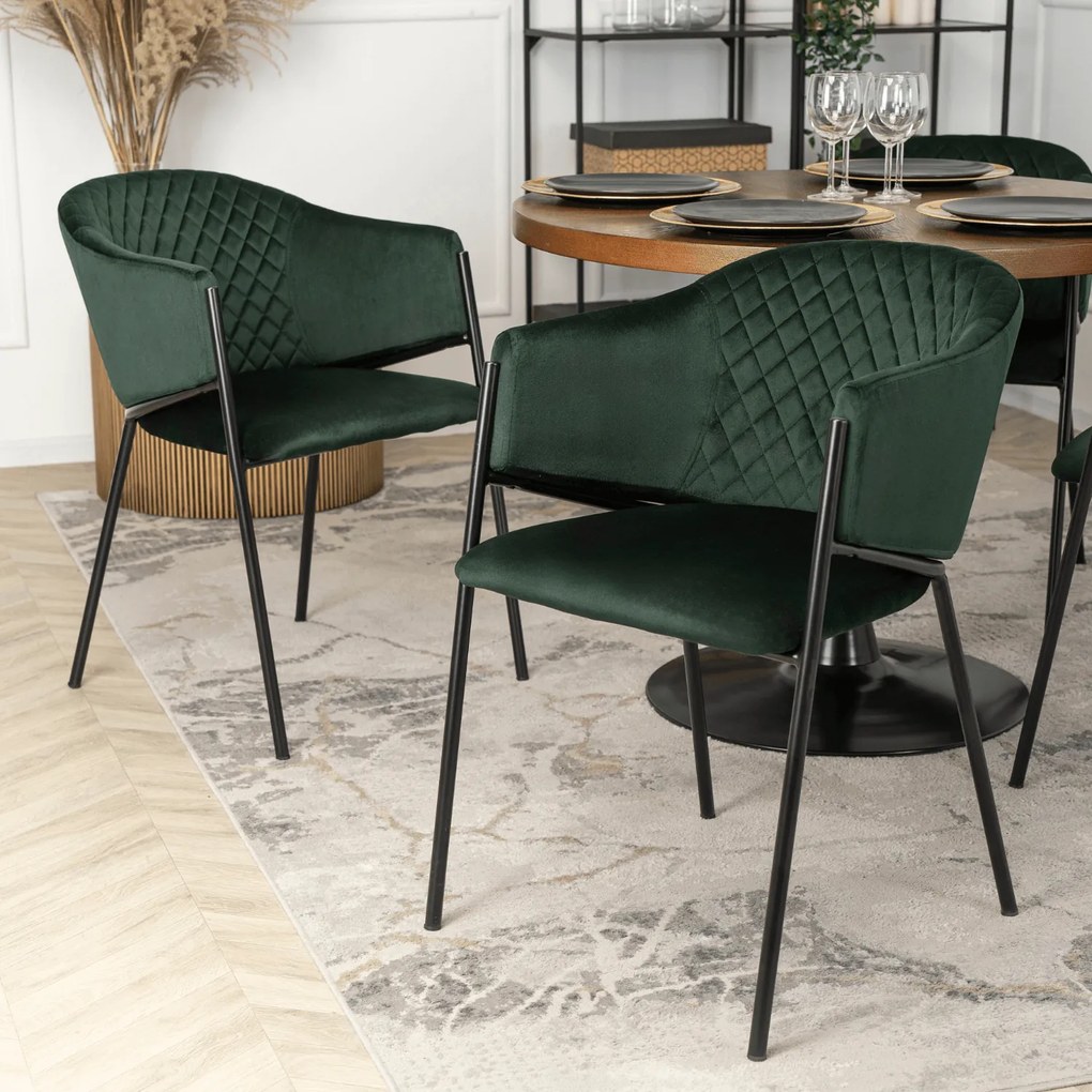 Krzesło Tapicerowane do Salonu INNES 2 Zielone Welurowe Nowoczesne Loft