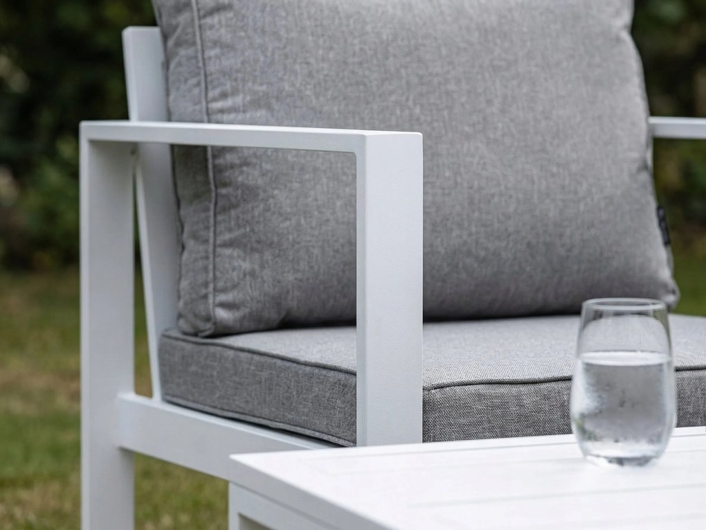 Zestaw mebli ogrodowych biały tarasowy 4 el. aluminiowych sofa, kanapa stół