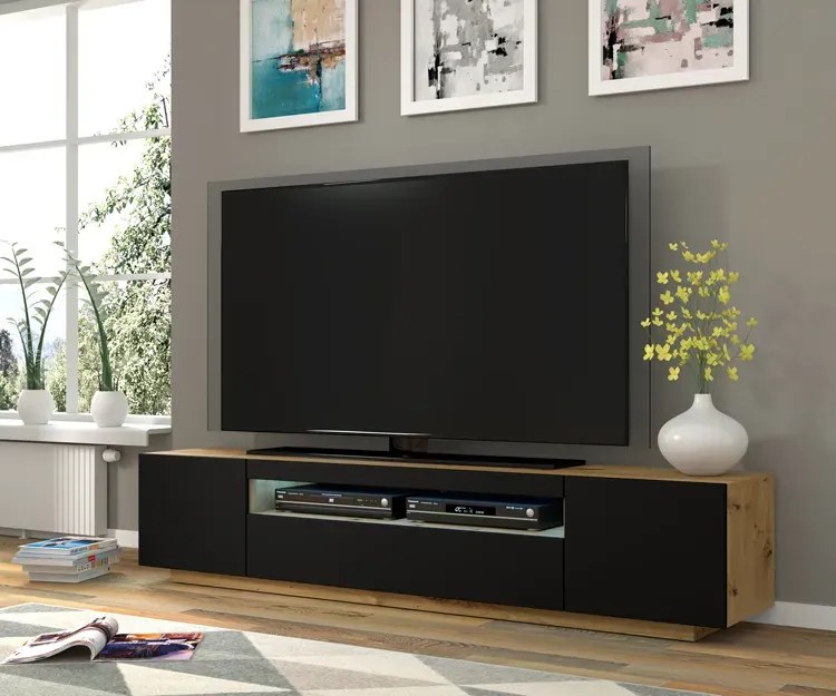 Szafka Rtv Stojąca Lub Wisząca Dąb Artisan + Czarny W3-C02