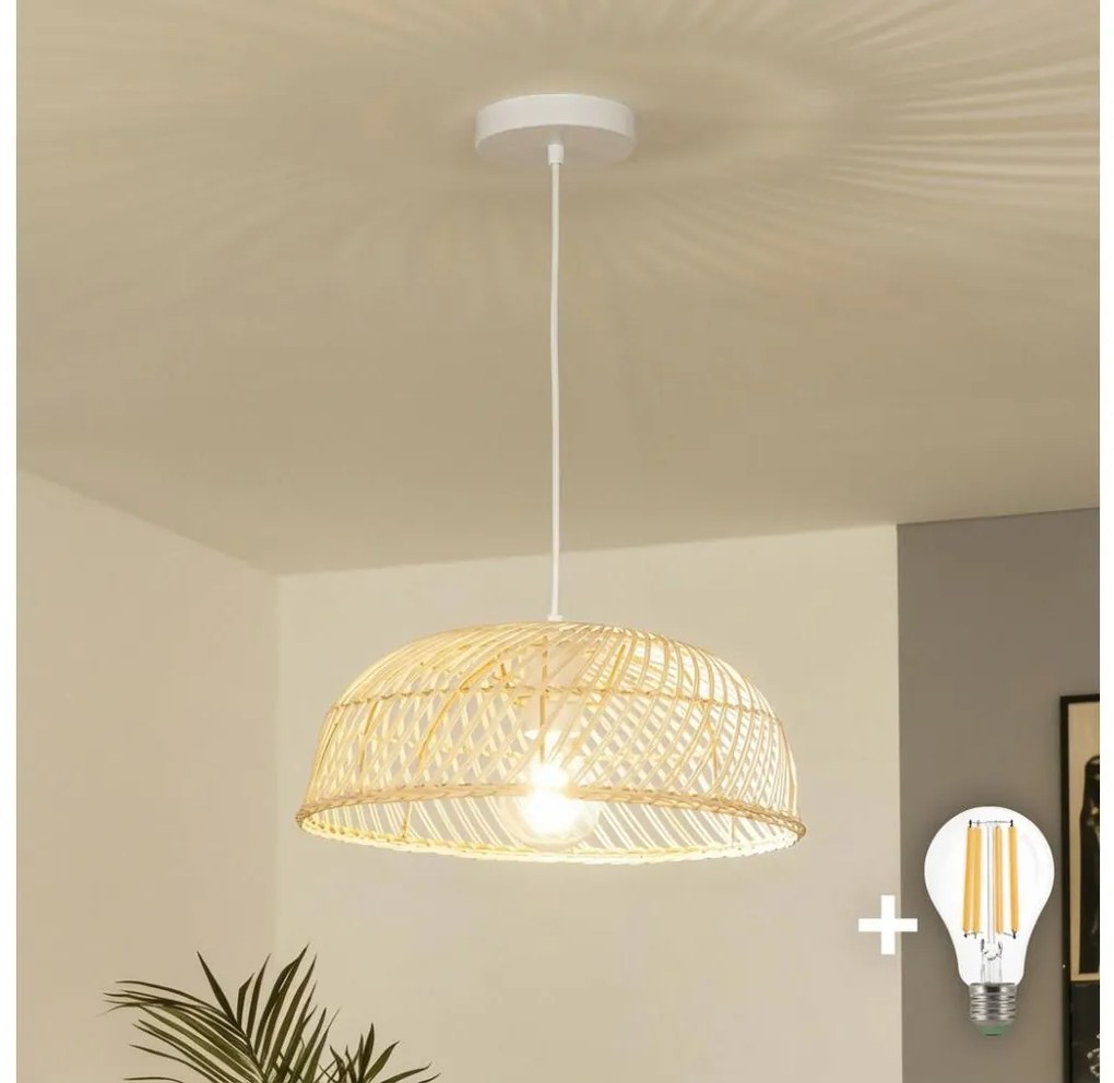 Brilagi - Lampa LED wisząca na lince CERIA BOHO 1xE27/40W/230V Ø 40 cm, rattan