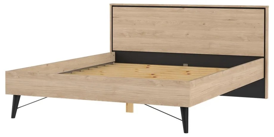 Łóżko dwuosobowe w dekorze dębu ze stelażem 160x200 cm w naturalnym kolorze Ry – Tvilum