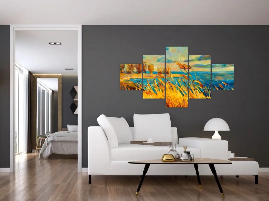 Obraz - Zachód słońca nad jeziorem, obraz akrylowy (125x70 cm)