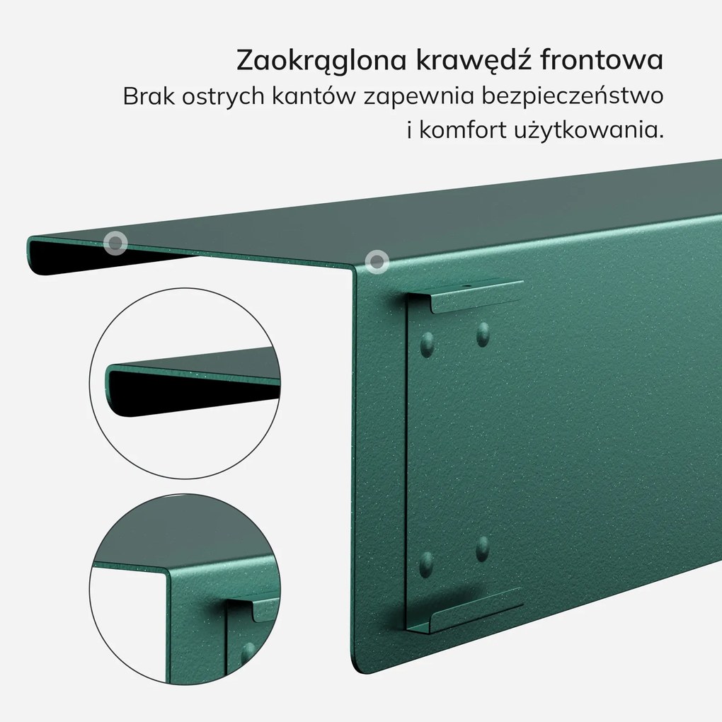 Metalowa półka ścienna Modern Joanne 70 cm, kolor butelkowa zieleń