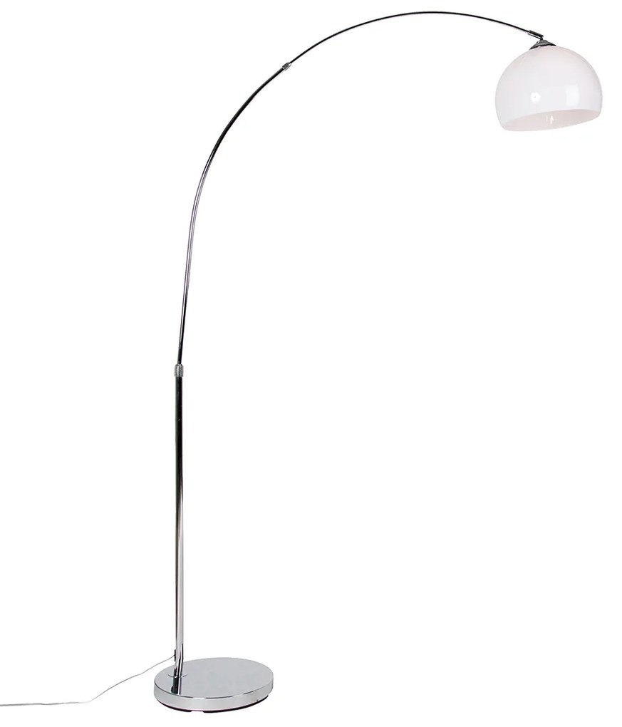 Nowoczesna lampa łukowa chromowana z białym kloszem - Arc Basic