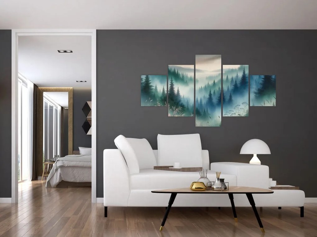 Obraz - Leśny krajobraz z mgłą (125x70 cm)