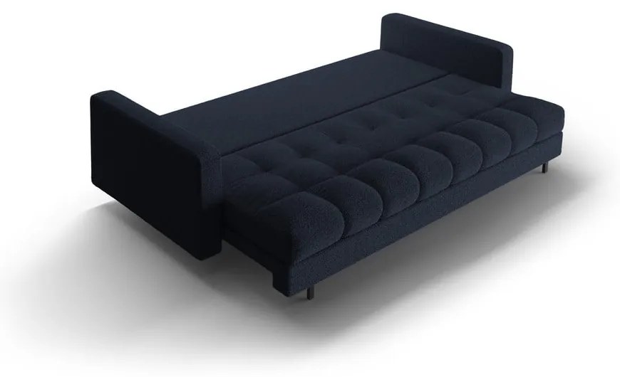 Ciemnoniebieska rozkładana sofa ze schowkiem z materiału bouclé 222 cm Bali – Cosmopolitan Design