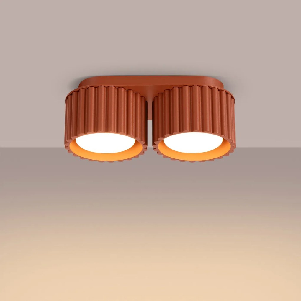 Plafon dwupunktowy AURA 2 ochra czerwona GX53 ryflowany  SOLLUX  LIGHTING