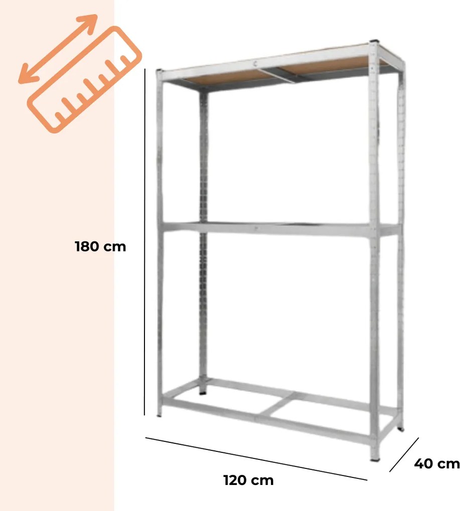 Regał na opony TYRE, 120x40x180 cm, max 795 kg, srebrna/jasnobrązowy Jurhan