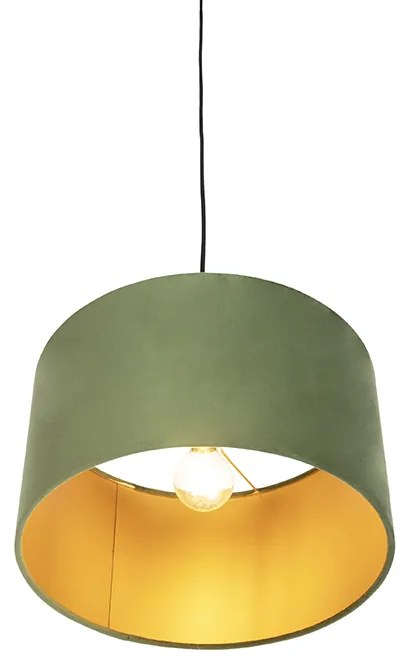 Lampa wisząca z abażurem z weluru zielonym ze złotem 35 cm - CombiWiejski/ Rustykalny / Vintage Oswietlenie wewnetrzne