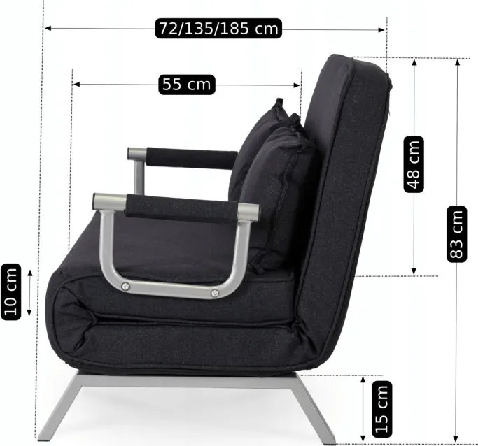 Fotel Rozkładany Dwuosobowy BART 2 Wypoczynkowy Czarny do Spania Leżanka Nowoczesny
