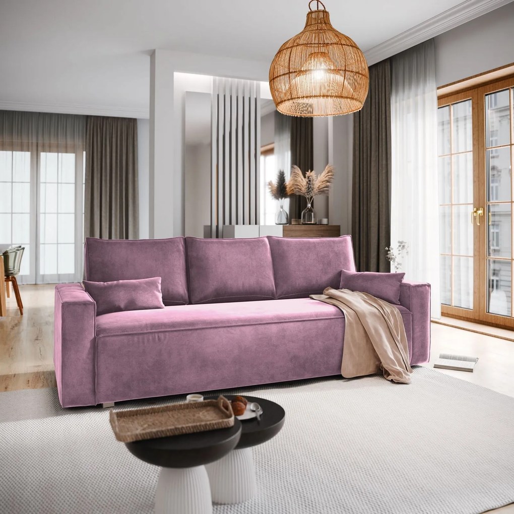 Masseno Sofa ALATRI z funkcją spania i pojemnikiem na pościel, Rozkładana sofa - Wrzosowy, MONOLITH 62