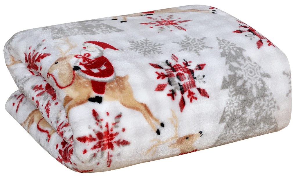 Biały świąteczny koc z mikropluszu NORTH POLE Rozmiar: 200 x 220 cm