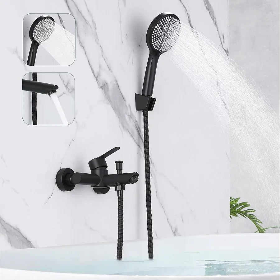 Bateria wannowa NETTLIFE Czarna bateria wannowa - bateria natryskowa z prysznicem Jednouchwytowa bateria natryskowa z prysznicem ręcznym