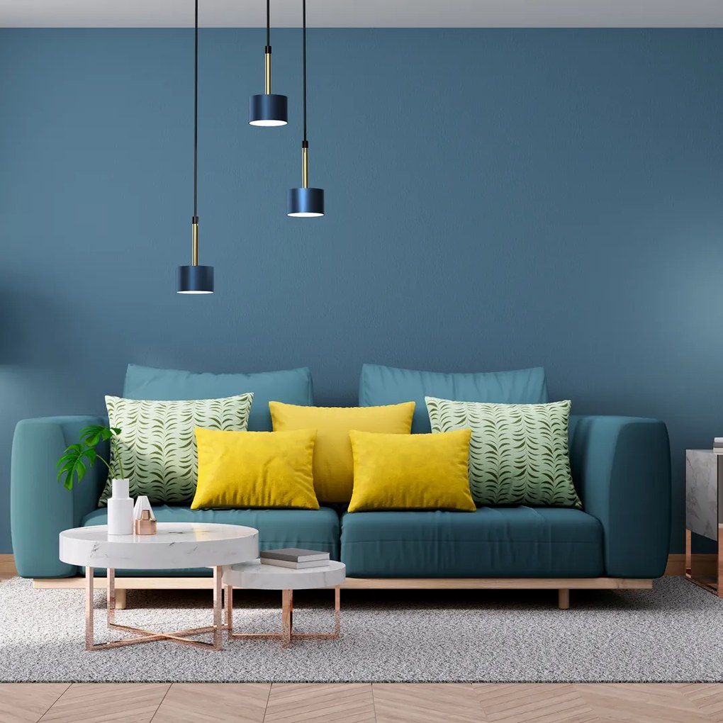 Lampa wisząca ARENA BLUE/GOLD 3xGX53, granatowa, na kole złota, potrójna