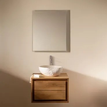 Zestaw Wiszących Mebli Łazienkowych Z Drewna Tekowego Jabari Drewno Tekowe & Nieregularna Z Biały Cementu - Sklum