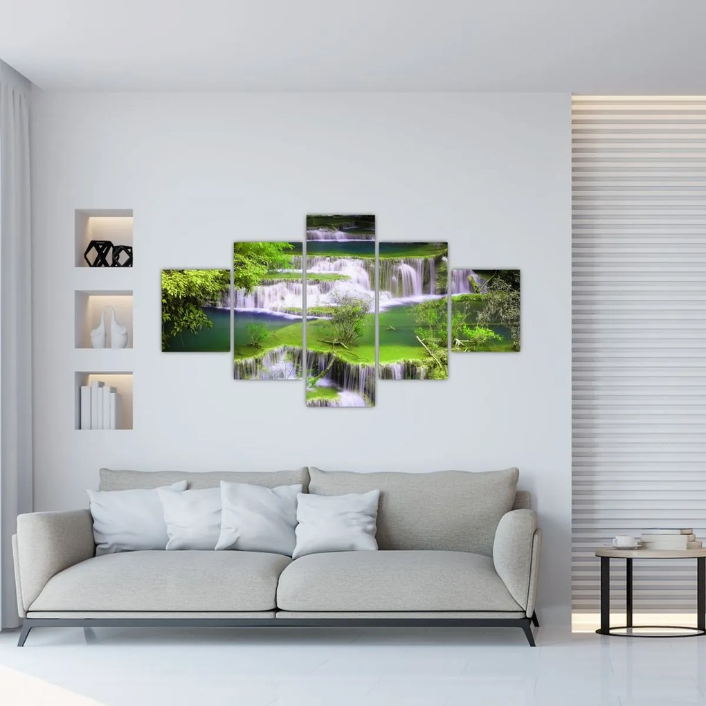 Obraz - Wodospady Huay Mae Khamin, Kanchanaburi, Tajlandia (125x70 cm)