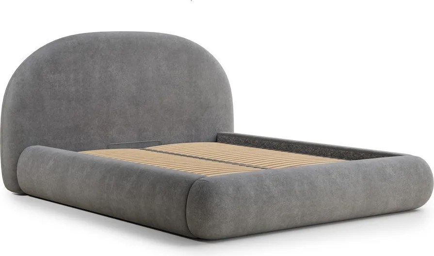 Szare tapicerowane łóżko dwuosobowe ze schowkiem ze stelażem 160x200 cm Maumere – Maison de Rêve