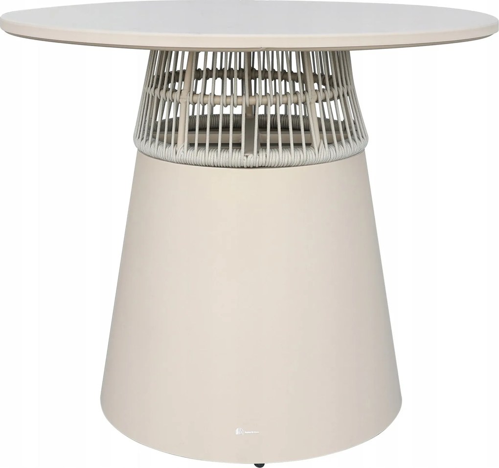 Stół ogrodowy aluminiowy okrągły 90 cm ze stylowym plecionym oplotem beżowy