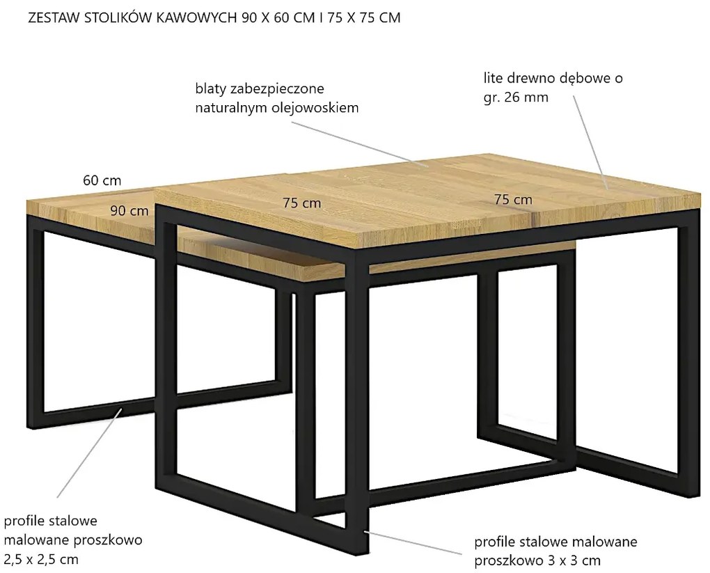 Zestaw stolików kawowych z drewna dębowego - Werona