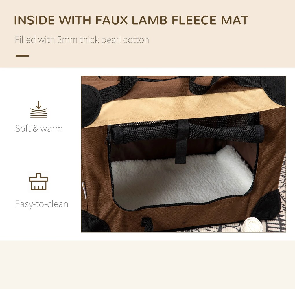 PawHut Torbik transportujący Torba transportowa, 3 wejścia, składana, 70 x 51 x 50 cm, Brązowy + Beżowy